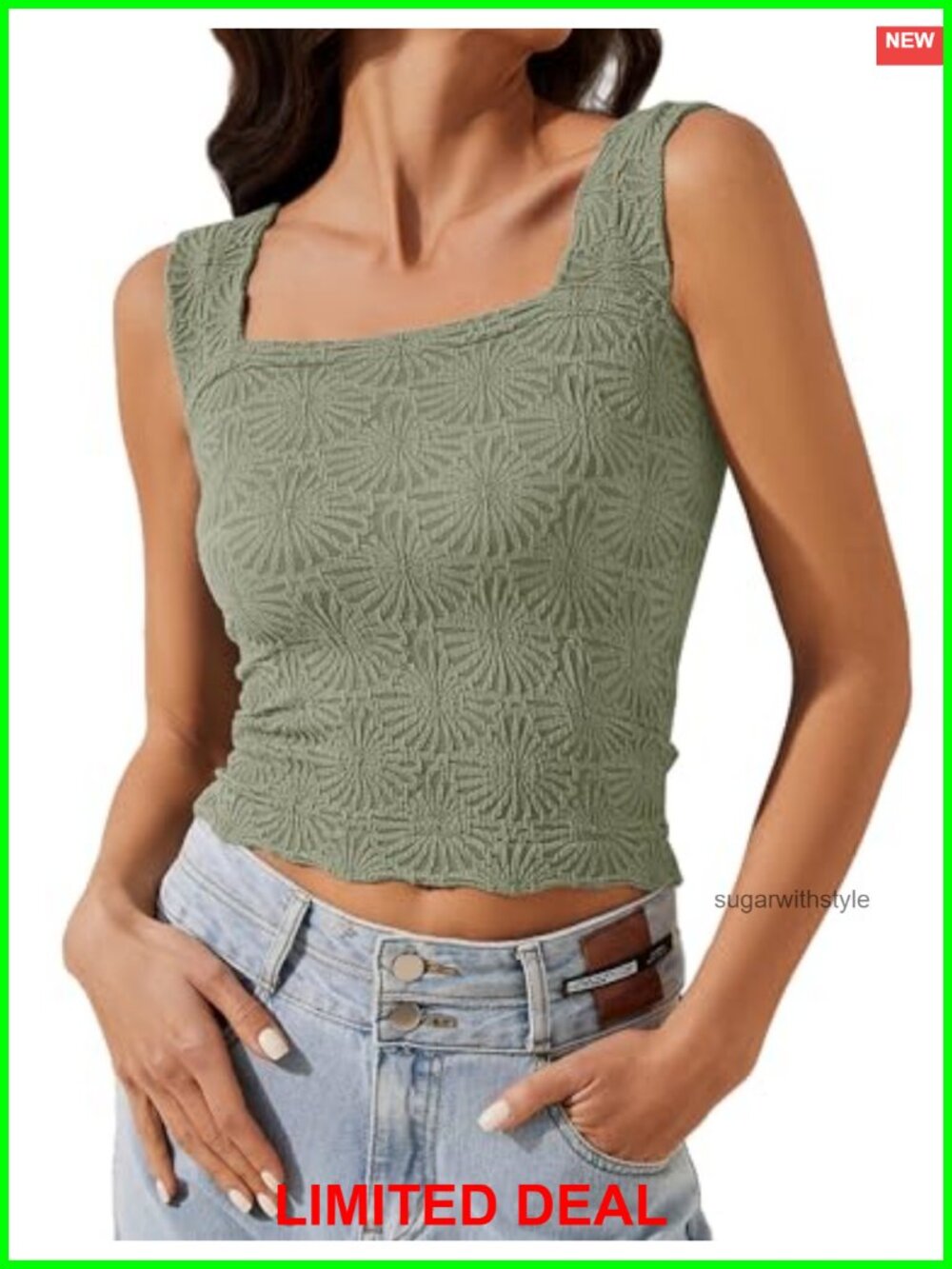 Womens Crop Floral Tank Top Lettuce Trim Square Neck Backless Boho Summer